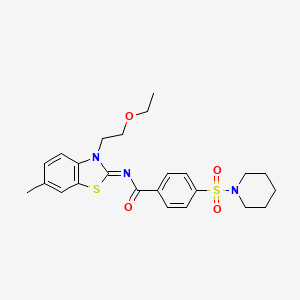 molecular formula C24H29N3O4S2 B2820929 N-[3-(2-乙氧基乙基)-6-甲基-1,3-苯并噻唑-2-基亚甲基]-4-哌哆啶-1-磺酰苯甲酰胺 CAS No. 897616-22-7