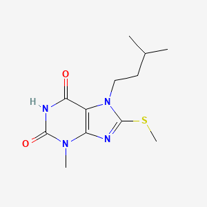 molecular formula C12H18N4O2S B2820951 3-Methyl-7-(3-methylbutyl)-8-methylsulfanylpurine-2,6-dione CAS No. 313530-80-2