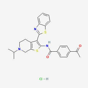 molecular formula C26H26ClN3O2S2 B2820986 4-乙酰基-N-(3-(苯并[d]噻唑-2-基)-6-异丙基-4,5,6,7-四氢噻吩[2,3-c]吡啶-2-基)苯甲酰胺 盐酸盐 CAS No. 1331110-64-5