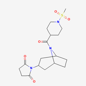 molecular formula C18H27N3O5S B2820988 1-((1R,5S)-8-(1-(methylsulfonyl)piperidine-4-carbonyl)-8-azabicyclo[3.2.1]octan-3-yl)pyrrolidine-2,5-dione CAS No. 2060473-81-4