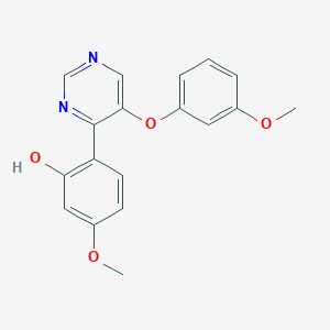 molecular formula C18H16N2O4 B2820989 5-Methoxy-2-[5-(3-methoxyphenoxy)pyrimidin-4-yl]phenol CAS No. 877798-25-9