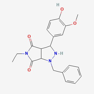 molecular formula C21H23N3O4 B2820991 1-benzyl-5-ethyl-3-(4-hydroxy-3-methoxyphenyl)tetrahydropyrrolo[3,4-c]pyrazole-4,6(1H,5H)-dione CAS No. 1005151-29-0