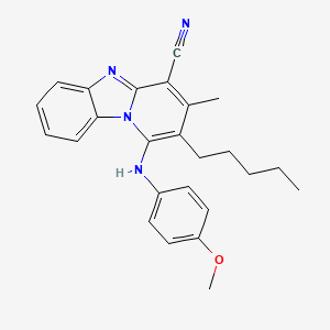 molecular formula C25H26N4O B2821002 1-[(4-甲氧基苯基)氨基]-3-甲基-2-戊基吡啶并[1,2-a]苯并咪唑-4-羰腈 CAS No. 442572-57-8