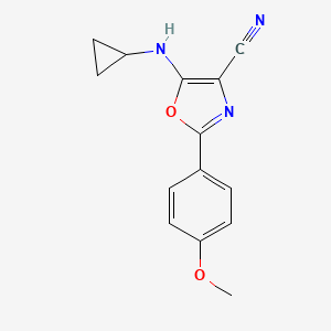 molecular formula C14H13N3O2 B2821004 5-(Cyclopropylamino)-2-(4-methoxyphenyl)-1,3-oxazole-4-carbonitrile CAS No. 521320-50-3