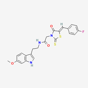 molecular formula C23H20FN3O3S2 B2821014 (Z)-2-(5-(4-fluorobenzylidene)-4-oxo-2-thioxothiazolidin-3-yl)-N-(2-(6-methoxy-1H-indol-3-yl)ethyl)acetamide CAS No. 941924-21-6