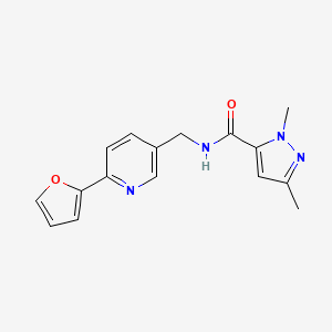 molecular formula C16H16N4O2 B2821028 N-((6-(furan-2-yl)pyridin-3-yl)methyl)-1,3-dimethyl-1H-pyrazole-5-carboxamide CAS No. 1904098-39-0