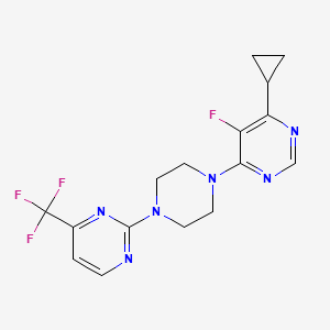molecular formula C16H16F4N6 B2821053 4-Cyclopropyl-5-fluoro-6-[4-[4-(trifluoromethyl)pyrimidin-2-yl]piperazin-1-yl]pyrimidine CAS No. 2380098-59-7