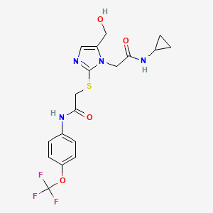 molecular formula C18H19F3N4O4S B2821061 N-cyclopropyl-2-(5-(hydroxymethyl)-2-((2-oxo-2-((4-(trifluoromethoxy)phenyl)amino)ethyl)thio)-1H-imidazol-1-yl)acetamide CAS No. 921567-79-5