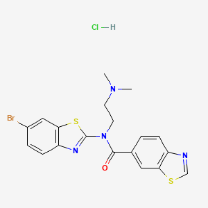 molecular formula C19H18BrClN4OS2 B2821067 N-(6-bromobenzo[d]thiazol-2-yl)-N-(2-(dimethylamino)ethyl)benzo[d]thiazole-6-carboxamide hydrochloride CAS No. 1216482-29-9