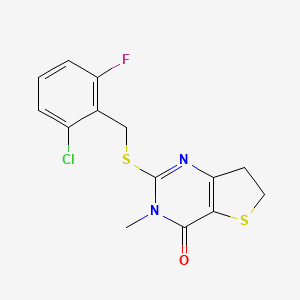 molecular formula C14H12ClFN2OS2 B2821088 2-[(2-Chloro-6-fluorophenyl)methylsulfanyl]-3-methyl-6,7-dihydrothieno[3,2-d]pyrimidin-4-one CAS No. 869076-17-5