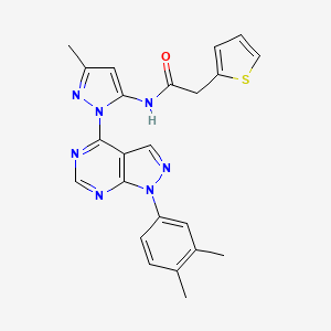 molecular formula C23H21N7OS B2821095 N-(1-(1-(3,4-dimethylphenyl)-1H-pyrazolo[3,4-d]pyrimidin-4-yl)-3-methyl-1H-pyrazol-5-yl)-2-(thiophen-2-yl)acetamide CAS No. 1005930-26-6