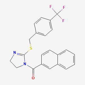 molecular formula C22H17F3N2OS B2821098 萘-2-基-[2-[[4-(三氟甲基)苯基]甲基硫醚]-4,5-二氢咪唑-1-基]甲酮 CAS No. 919712-26-8