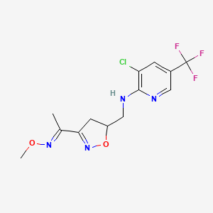 molecular formula C13H14ClF3N4O2 B2821118 3-chloro-N-({3-[(1E)-1-(methoxyimino)ethyl]-4,5-dihydro-1,2-oxazol-5-yl}methyl)-5-(trifluoromethyl)pyridin-2-amine CAS No. 344276-92-2
