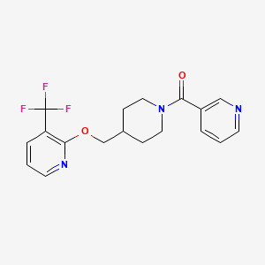 molecular formula C18H18F3N3O2 B2821123 Pyridin-3-yl-[4-[[3-(trifluoromethyl)pyridin-2-yl]oxymethyl]piperidin-1-yl]methanone CAS No. 2379975-94-5