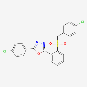 molecular formula C21H14Cl2N2O3S B2821137 2-{2-[(4-Chlorobenzyl)sulfonyl]phenyl}-5-(4-chlorophenyl)-1,3,4-oxadiazole CAS No. 339104-21-1