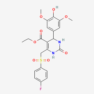 molecular formula C22H23FN2O8S B2821148 Ethyl 6-(((4-fluorophenyl)sulfonyl)methyl)-4-(4-hydroxy-3,5-dimethoxyphenyl)-2-oxo-1,2,3,4-tetrahydropyrimidine-5-carboxylate CAS No. 866347-56-0