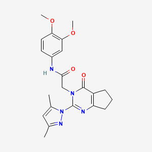 molecular formula C22H25N5O4 B2821156 N-(3,4-dimethoxyphenyl)-2-(2-(3,5-dimethyl-1H-pyrazol-1-yl)-4-oxo-4,5,6,7-tetrahydro-3H-cyclopenta[d]pyrimidin-3-yl)acetamide CAS No. 1006785-71-2