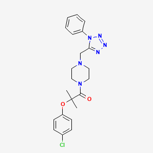 molecular formula C22H25ClN6O2 B2821165 2-(4-chlorophenoxy)-2-methyl-1-(4-((1-phenyl-1H-tetrazol-5-yl)methyl)piperazin-1-yl)propan-1-one CAS No. 1021226-43-6