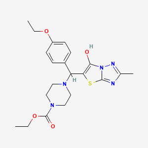 molecular formula C21H27N5O4S B2821167 乙酸4-((4-乙氧基苯基)(6-羟基-2-甲基噻唑并[3,2-b][1,2,4]三唑-5-基)甲基)哌嗪-1-甲酸乙酯 CAS No. 869343-89-5