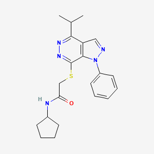 molecular formula C21H25N5OS B2821172 N-cyclopentyl-2-((4-isopropyl-1-phenyl-1H-pyrazolo[3,4-d]pyridazin-7-yl)thio)acetamide CAS No. 1105235-75-3