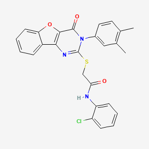 molecular formula C26H20ClN3O3S B2821181 N-(2-chlorophenyl)-2-((3-(3,4-dimethylphenyl)-4-oxo-3,4-dihydrobenzofuro[3,2-d]pyrimidin-2-yl)thio)acetamide CAS No. 872205-86-2