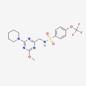 molecular formula C17H20F3N5O4S B2821192 N-((4-methoxy-6-(piperidin-1-yl)-1,3,5-triazin-2-yl)methyl)-4-(trifluoromethoxy)benzenesulfonamide CAS No. 2034470-35-2