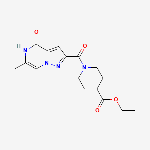 molecular formula C16H20N4O4 B2821196 Ethyl 1-[(6-methyl-4-oxo-4,5-dihydropyrazolo[1,5-a]pyrazin-2-yl)carbonyl]piperidine-4-carboxylate CAS No. 1788673-56-2