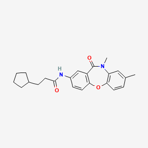 molecular formula C23H26N2O3 B2821216 3-环戊基-N-(8,10-二甲基-11-氧代-10,11-二氢二苯并[b,f][1,4]噁唑-2-基)丙酰胺 CAS No. 922110-35-8