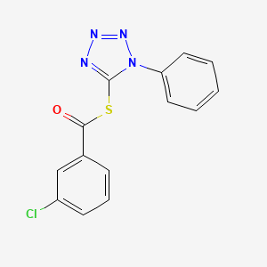 molecular formula C14H9ClN4OS B2821240 S-(1-phenyl-1H-tetrazol-5-yl) 3-chlorobenzothioate CAS No. 324055-42-7