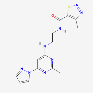 4-methyl-N-(2-((2-methyl-6-(1H-pyrazol-1-yl)pyrimidin-4-yl)amino)ethyl)-1,2,3-thiadiazole-5-carboxamide