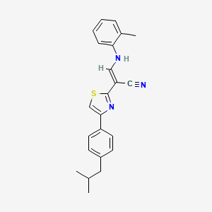 molecular formula C23H23N3S B2821260 (2E)-3-[(2-methylphenyl)amino]-2-{4-[4-(2-methylpropyl)phenyl]-1,3-thiazol-2-yl}prop-2-enenitrile CAS No. 450352-81-5