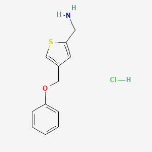 molecular formula C12H14ClNOS B2821271 {[4-(苯氧甲基)-2-噻吩基]甲基}胺盐酸盐 CAS No. 1609404-28-5