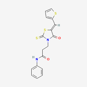 B2821285 (Z)-3-(4-oxo-5-(thiophen-2-ylmethylene)-2-thioxothiazolidin-3-yl)-N-phenylpropanamide CAS No. 314751-71-8