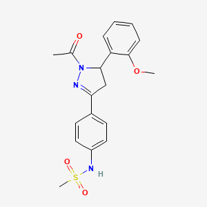 molecular formula C19H21N3O4S B2821290 N-{4-[1-acetyl-5-(2-methoxyphenyl)-4,5-dihydro-1H-pyrazol-3-yl]phenyl}methanesulfonamide CAS No. 852140-91-1