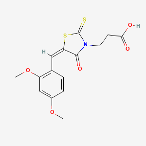 molecular formula C15H15NO5S2 B2821292 3-[(5E)-5-[(2,4-dimethoxyphenyl)methylidene]-4-oxo-2-sulfanylidene-1,3-thiazolidin-3-yl]propanoic acid CAS No. 380155-83-9