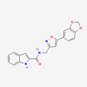 molecular formula C20H15N3O4 B2821307 N-((5-(benzo[d][1,3]dioxol-5-yl)isoxazol-3-yl)methyl)-1H-indole-2-carboxamide CAS No. 1209710-39-3