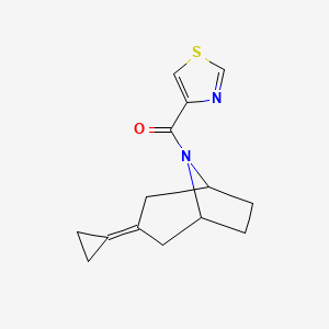 molecular formula C14H16N2OS B2821316 ((1R,5S)-3-cyclopropylidene-8-azabicyclo[3.2.1]octan-8-yl)(thiazol-4-yl)methanone CAS No. 2177025-92-0