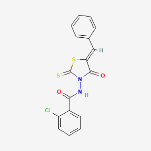 molecular formula C17H11ClN2O2S2 B2821333 (Z)-N-(5-benzylidene-4-oxo-2-thioxothiazolidin-3-yl)-2-chlorobenzamide CAS No. 300817-77-0
