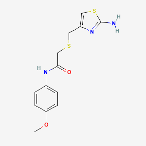molecular formula C13H15N3O2S2 B2821343 2-(((2-aminothiazol-4-yl)methyl)thio)-N-(4-methoxyphenyl)acetamide CAS No. 1019111-60-4