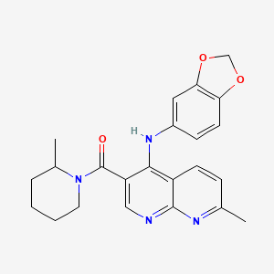 B2821344 (4-(Benzo[d][1,3]dioxol-5-ylamino)-7-methyl-1,8-naphthyridin-3-yl)(2-methylpiperidin-1-yl)methanone CAS No. 1251674-08-4