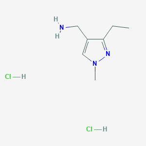 molecular formula C7H15Cl2N3 B2821366 (3-Ethyl-1-methylpyrazol-4-yl)methanamine;dihydrochloride CAS No. 2470437-64-8