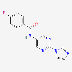 molecular formula C14H10FN5O B2821368 N-(2-(1H-imidazol-1-yl)pyrimidin-5-yl)-4-fluorobenzamide CAS No. 1421523-64-9