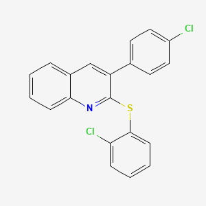 molecular formula C21H13Cl2NS B2821369 3-(4-Chlorophenyl)-2-[(2-chlorophenyl)sulfanyl]quinoline CAS No. 339013-32-0