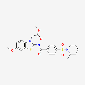 molecular formula C24H27N3O6S2 B2821372 (Z)-methyl 2-(6-methoxy-2-((4-((2-methylpiperidin-1-yl)sulfonyl)benzoyl)imino)benzo[d]thiazol-3(2H)-yl)acetate CAS No. 865200-06-2
