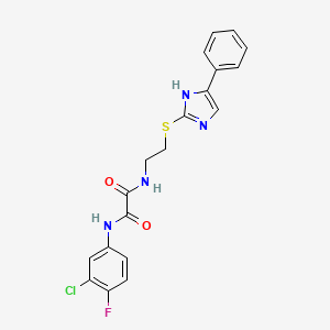 molecular formula C19H16ClFN4O2S B2821384 N1-(3-chloro-4-fluorophenyl)-N2-(2-((4-phenyl-1H-imidazol-2-yl)thio)ethyl)oxalamide CAS No. 897457-24-8
