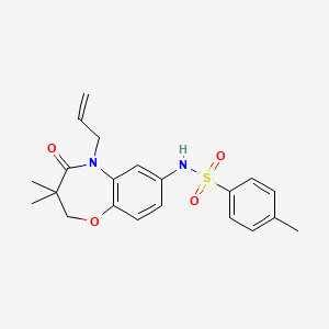 molecular formula C21H24N2O4S B2821407 N-(5-烯丙基-3,3-二甲基-4-酮基-2,3,4,5-四氢苯并[b][1,4]噁唑啉-7-基)-4-甲基苯磺酰胺 CAS No. 922104-23-2