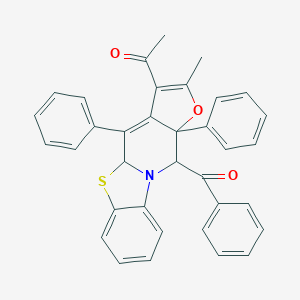 molecular formula C35H27NO3S B282145 1-(16-Benzoyl-13-methyl-10,15-diphenyl-14-oxa-8-thia-1-azatetracyclo[7.7.0.02,7.011,15]hexadeca-2,4,6,10,12-pentaen-12-yl)ethanone 