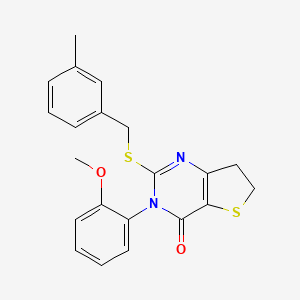 molecular formula C21H20N2O2S2 B2821458 3-(2-methoxyphenyl)-2-((3-methylbenzyl)thio)-6,7-dihydrothieno[3,2-d]pyrimidin-4(3H)-one CAS No. 850915-37-6