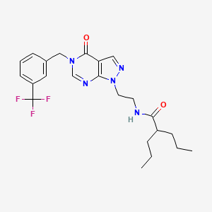 molecular formula C23H28F3N5O2 B2821459 N-(2-(4-oxo-5-(3-(trifluoromethyl)benzyl)-4,5-dihydro-1H-pyrazolo[3,4-d]pyrimidin-1-yl)ethyl)-2-propylpentanamide CAS No. 922018-60-8