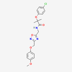 2-(4-chlorophenoxy)-N-((3-((4-methoxyphenoxy)methyl)-1,2,4-oxadiazol-5-yl)methyl)-2-methylpropanamide